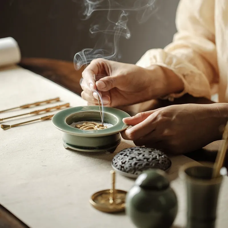 Jade-Glazed Incense Powder Kit with Floral Openwork Lid 7