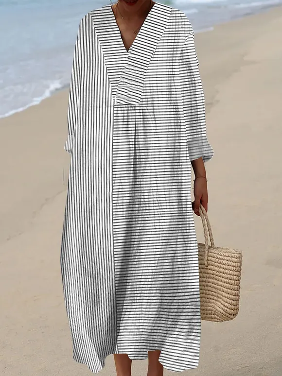 Women's Lines Vintage Art Print Casual Dress