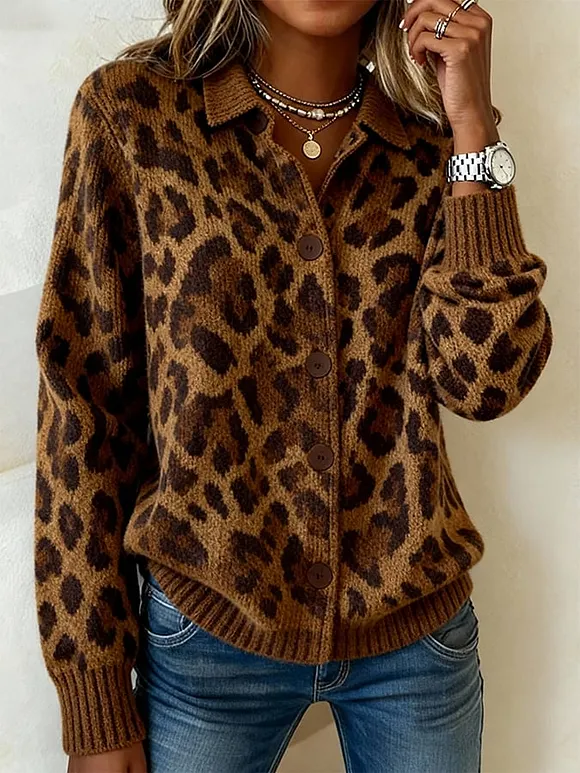 Women's Spring Leopard Print Cardigan Sweater