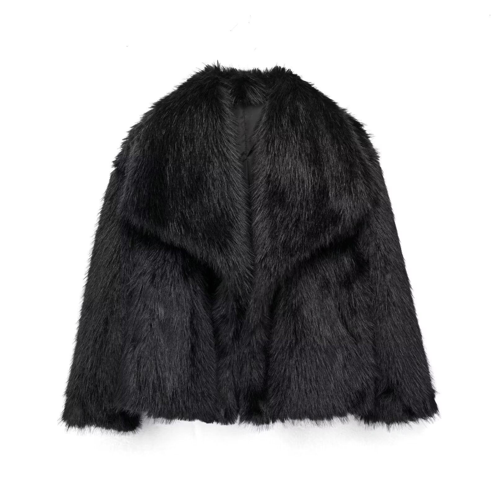 Amazon European and American Cross-Border Wholesale 2025 Autumn and Winter Women's Pure Color Artificial Fur Lapel Outwear Women's Outwear