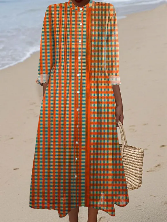 Women's Vintage Abstract Geometric  Art Print Casual Dress