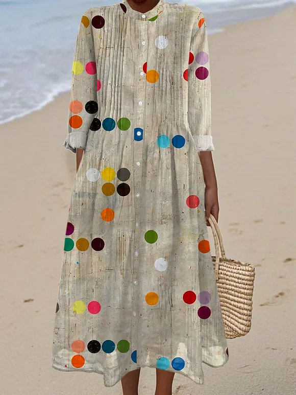 Women's Vintage Colorful Polka Dots  Art Print Casual Dress