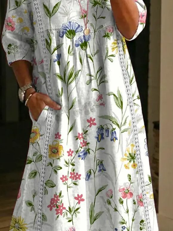 Women's Floral Art Print Casual Stylish Cotton Linen Dress