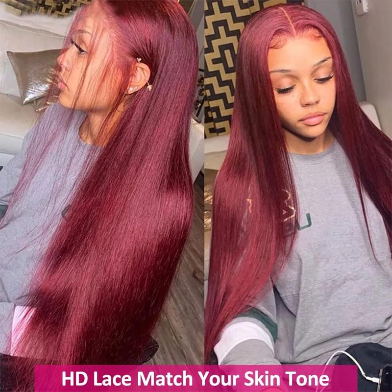[30Inch for Only $119] Hot Star 13x6 HD Lace Front Wig Human Hair Wigs 99J Red Burgundy Colored 13x4 HD Transparent Ginger Blonde Pre Plucked Lace Frontal P4/27 Highlight Human Hair Straight Wigs Honey Blonde Body Wave Wigs
