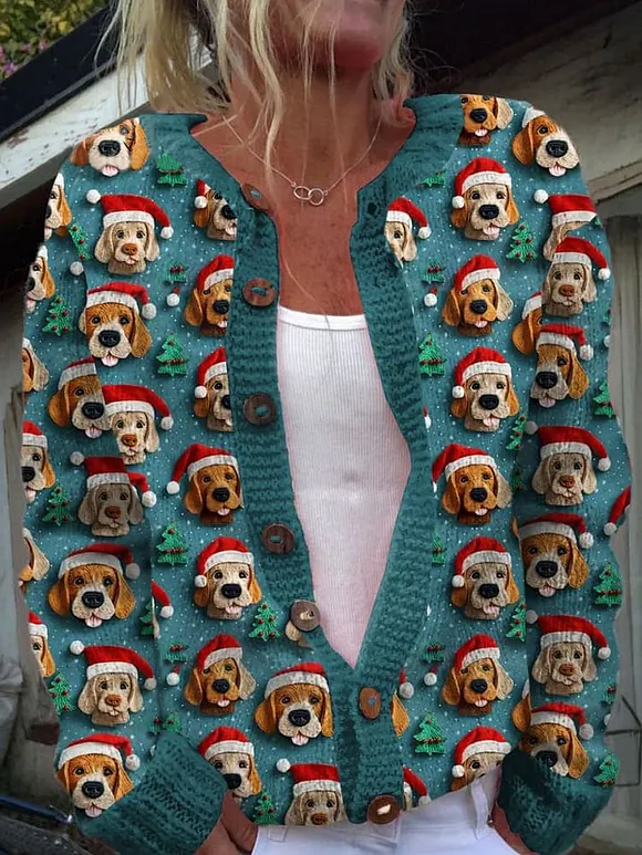 Christmas Cardigan Sweater with Funny Dog-Themed Designs