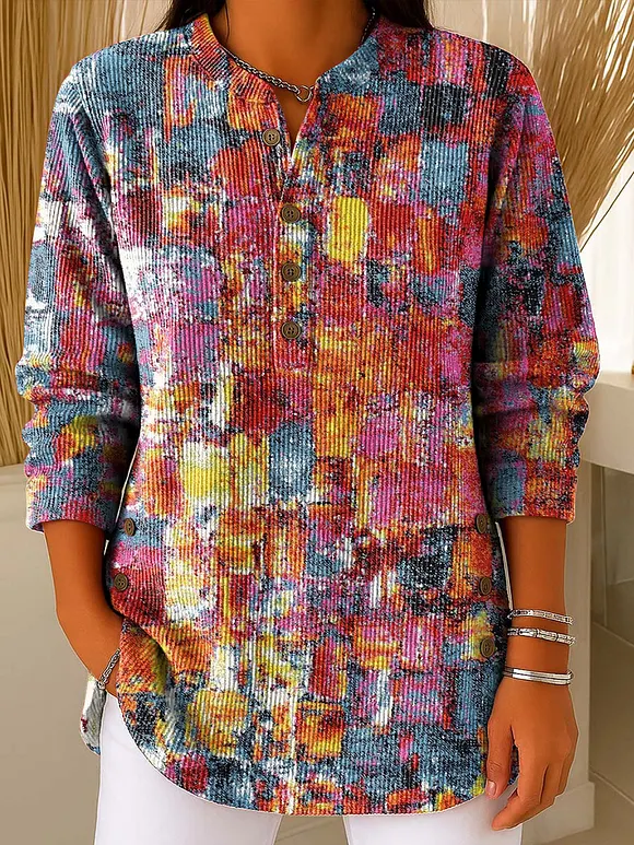 Women's Color Geometry Gradient Print Casual Cotton Shirt