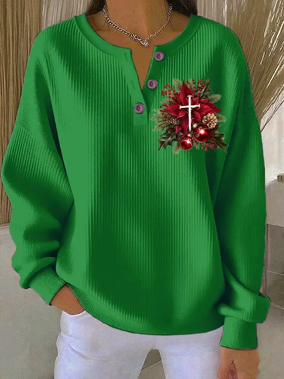 Women's Casual Retro Christmas Textured Knitted Top