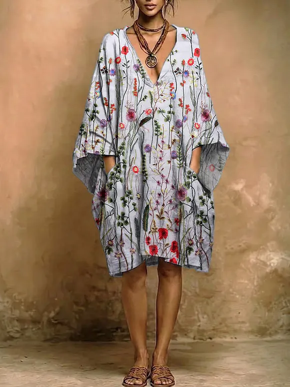 Women's Floral Print Casual Cotton-linen Dress