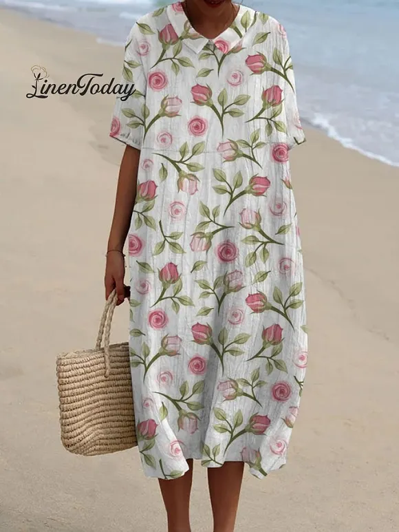 Dress with Minimal Rose Floral Artistic Design