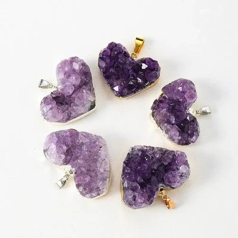 Amethyst druzy heart pendant front view