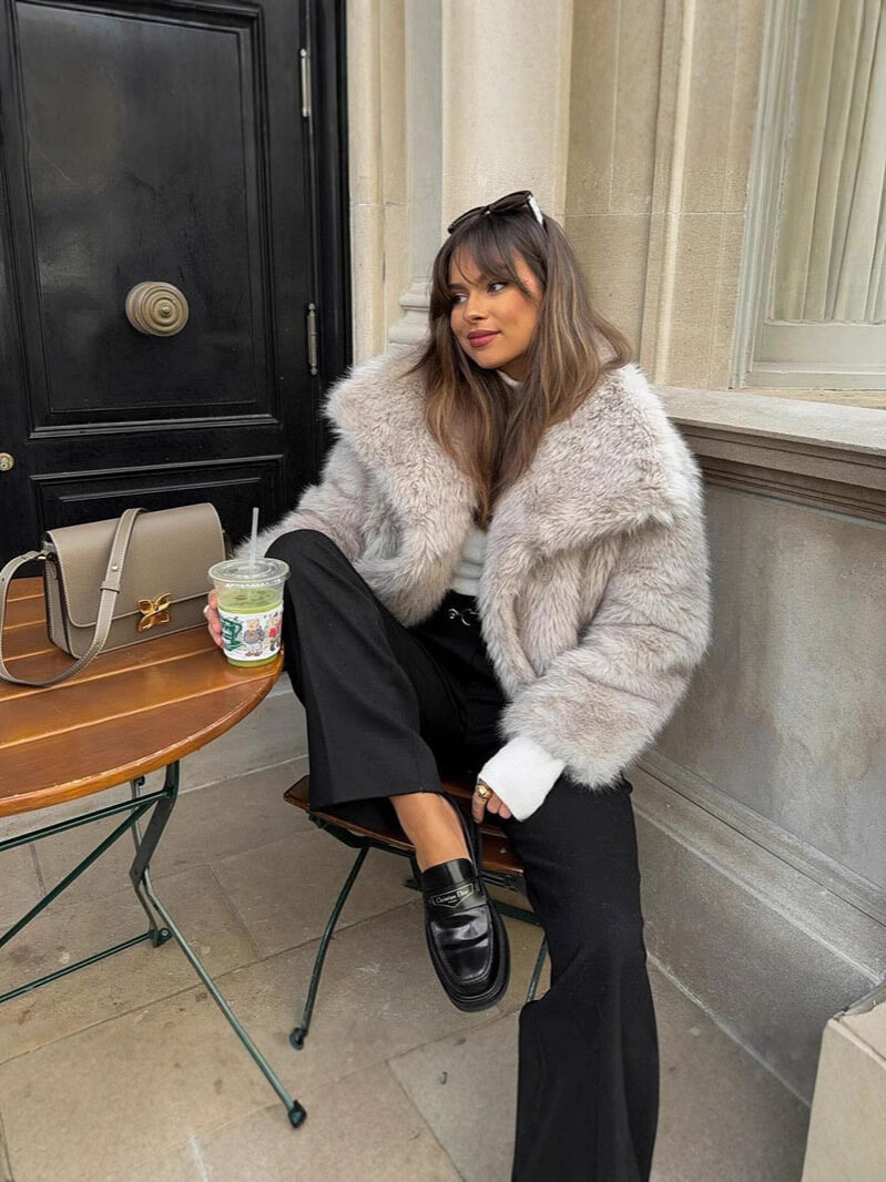 Amazon European and American Cross-Border Wholesale 2025 Autumn and Winter Women's Pure Color Artificial Fur Lapel Outwear Women's Outwear