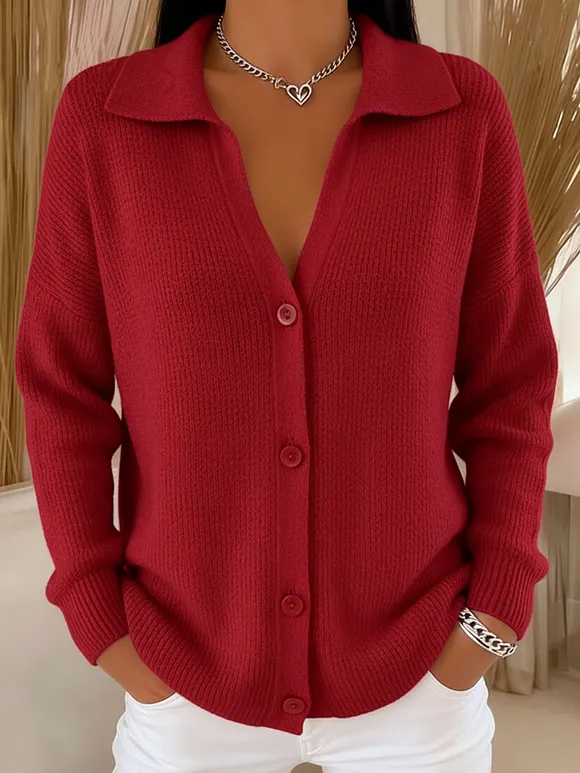 Women's Lapel V-Neck Button Cardigan Sweater