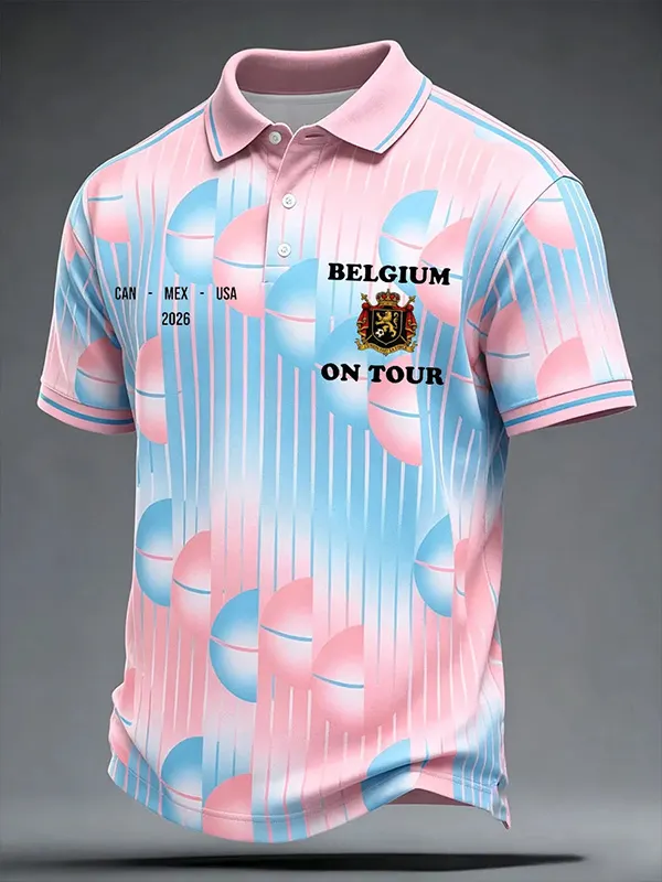 Men's Gradient Bubble Stripe Belgium Tour 2026 Soccer Print Polo Shirt