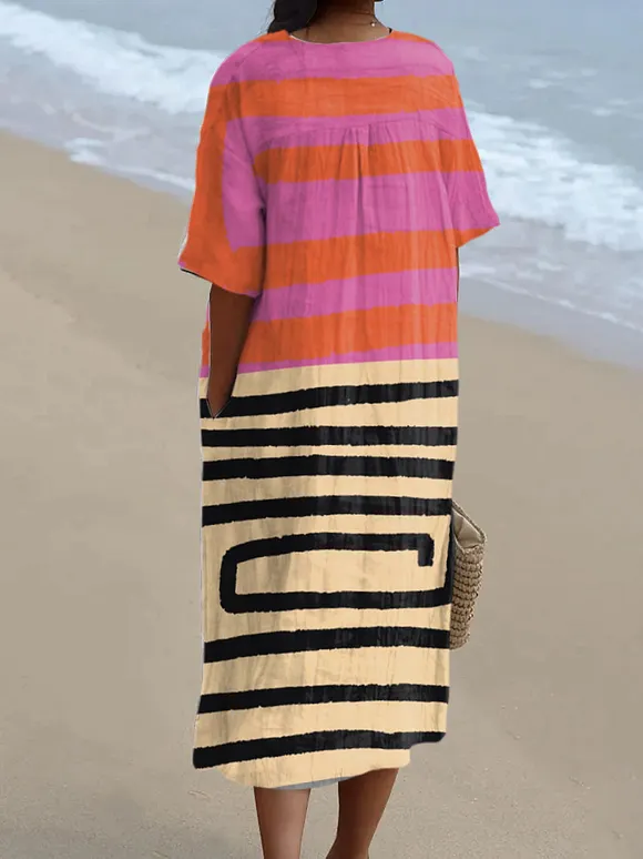 Abstract Painterly V-neck Resort Dress