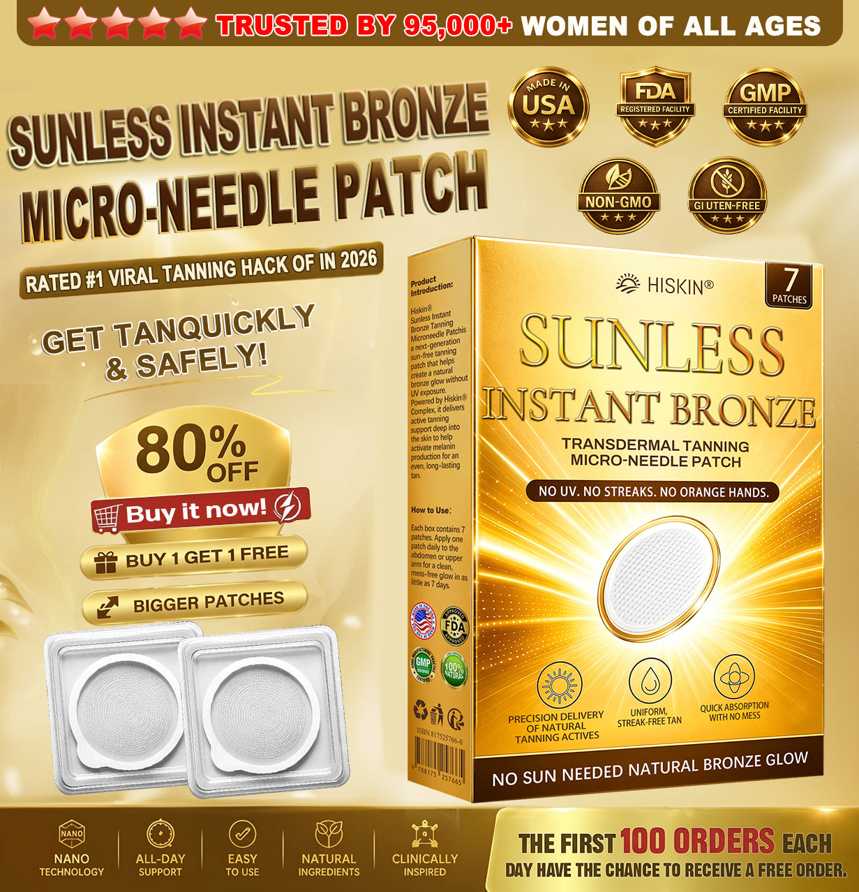 Hiskin sunless tanning microneedle patch
