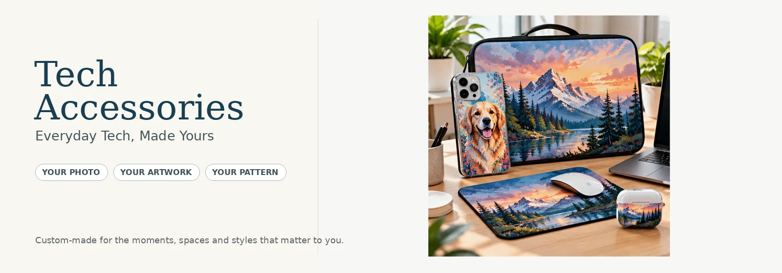 Custom tech accessories with personalized phone case mouse pad and laptop sleeve