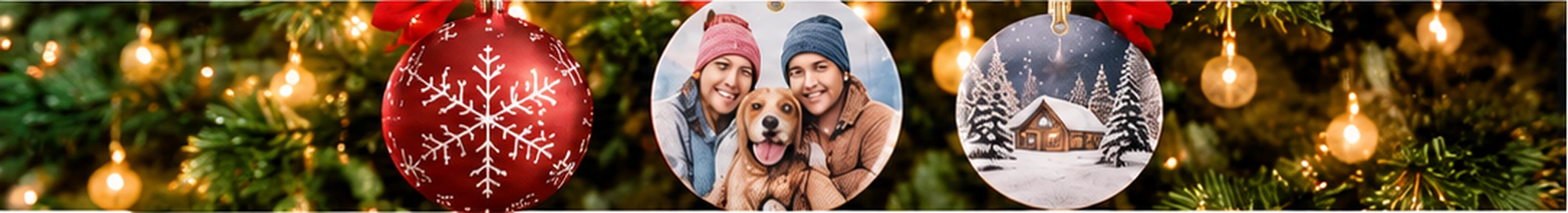 Personalized Christmas ornaments banner with custom pet, family and winter photo designs