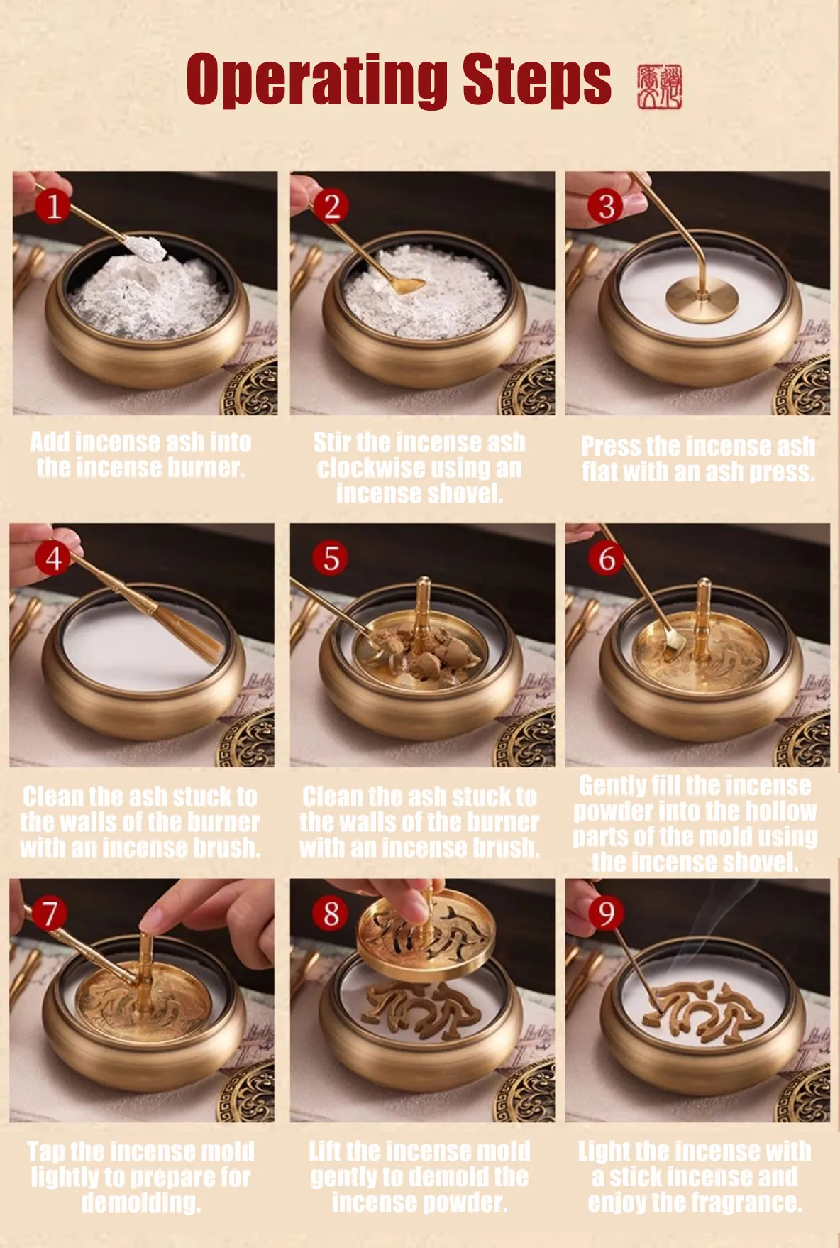 Beginner Powder Incense Burner Kit - Chinese Ceramic Set 12
