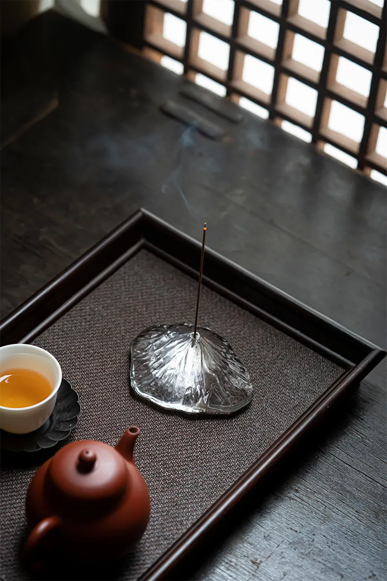 New Crystal Glass Incense Holder with Fuji Mountain Design, Transparent Incense Burner, Home Zen Ornament with Lid 15
