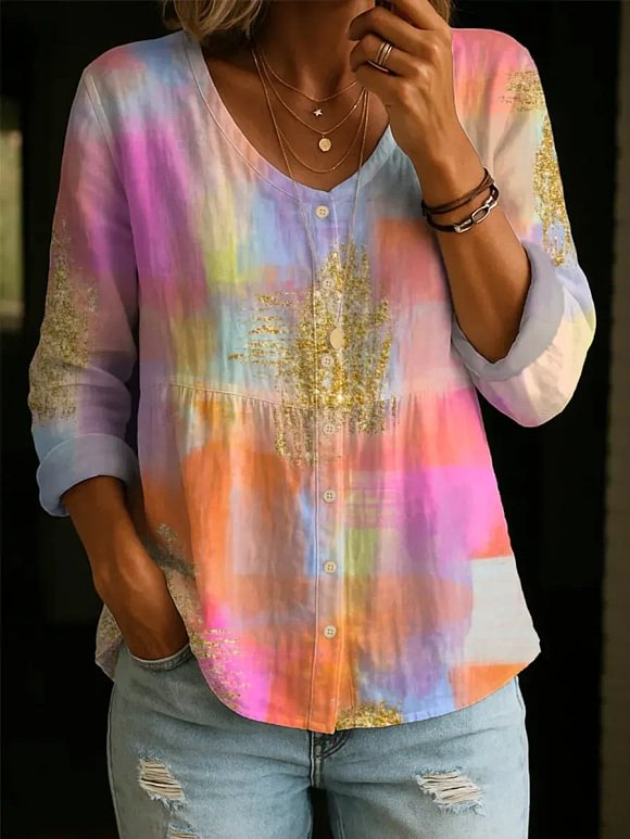 Women's Gradient Pattern Art Print Casual Cotton Shirt