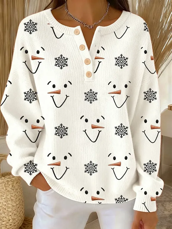 Women's Christmas Snowman Button Bottoming Shirt