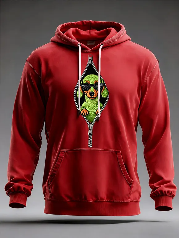 Men's Funny Christmas Grinch Dachshund Print Casual Hoodie