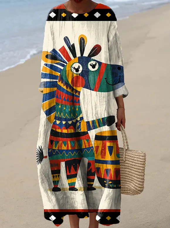 Women's Art Retro Abstract Geometric Art Print Dress