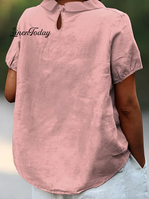 Women's Canned Pink Sardines Print Casual Cotton And Linen Shirt