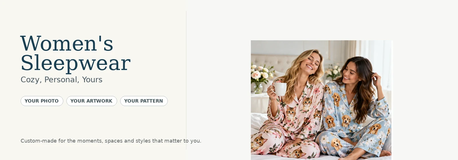 Custom women's pajamas with personalized cat dog and floral patterns