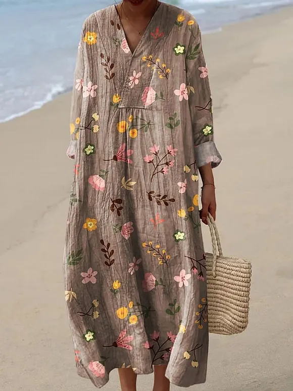 Women's Floral Artwork Print Flowy Dress