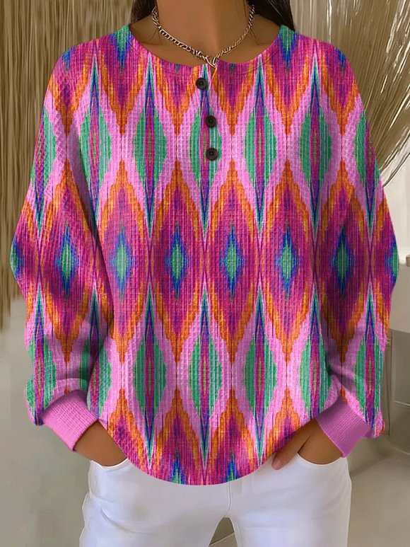 Women's Abstract Pattern Art Print Casual Waffle Sweatshirt