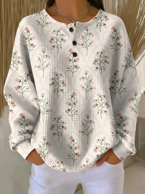 Women's Art Fresh Flowers Print Casual Cotton Shirt