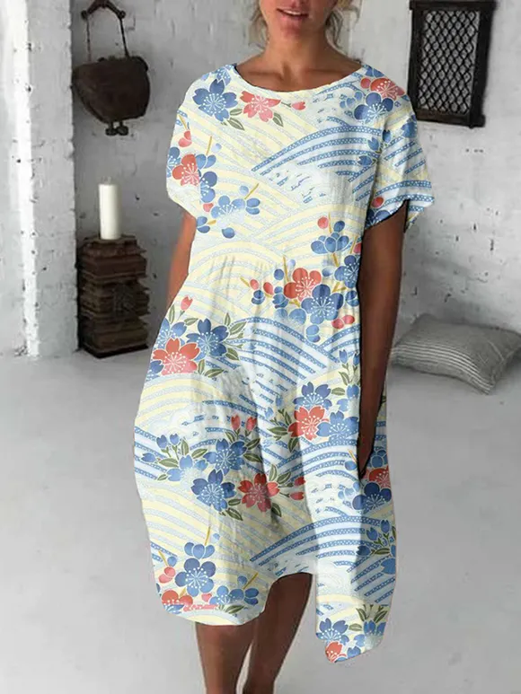 Cherry Blossom Japanese Flowy Midi Dress