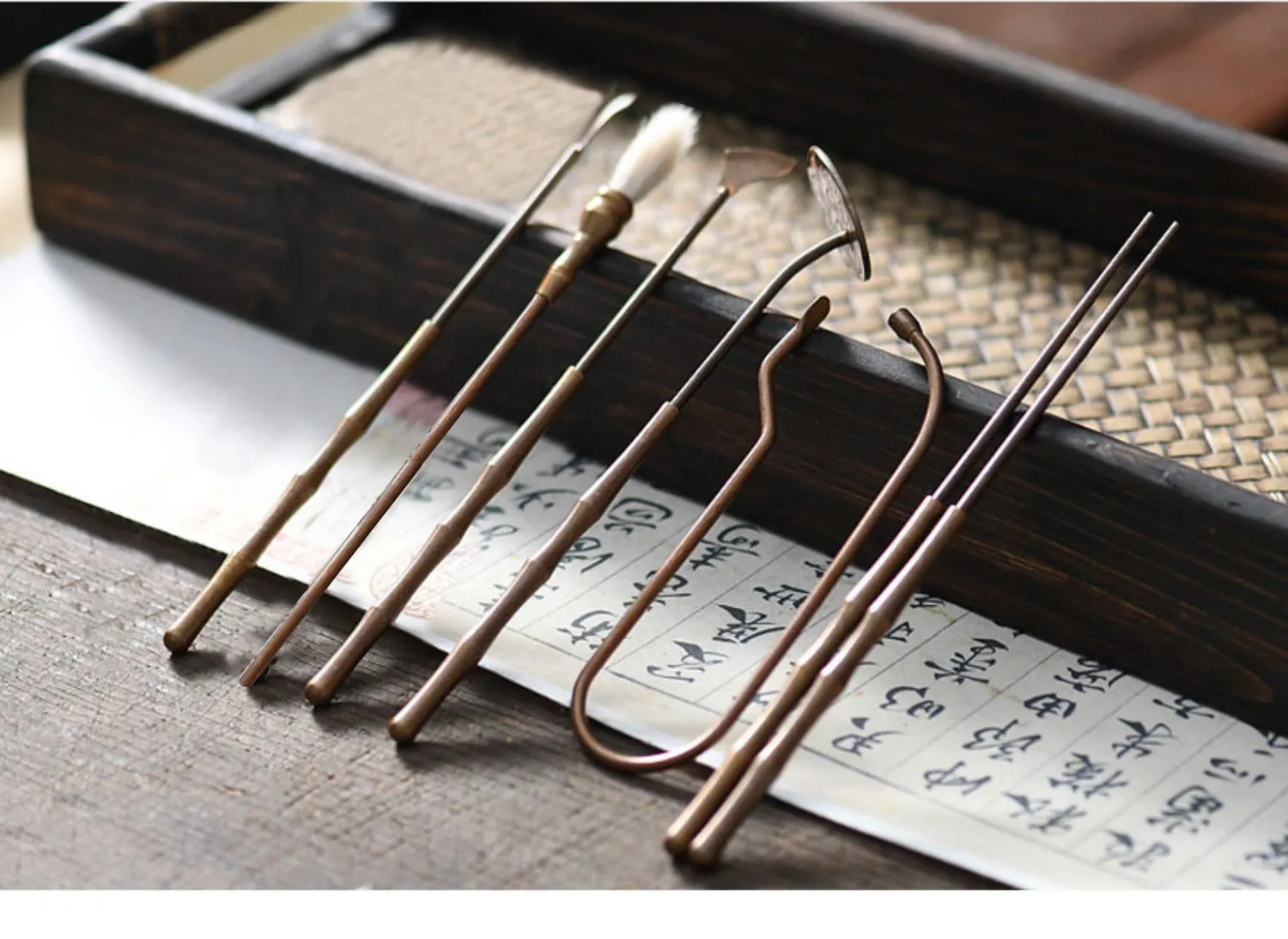 Vintage Style Incense Ceremony Kit - 6 Essential Copper Tools & Organizer 13