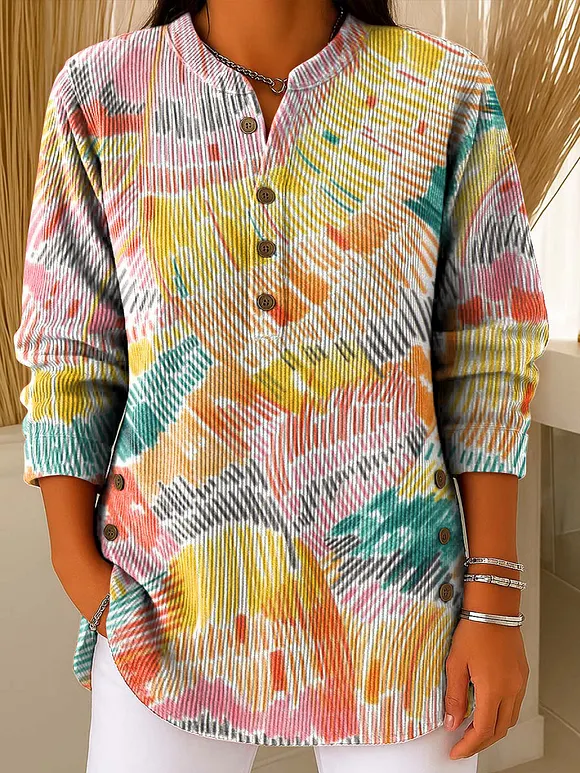 Women's Color Flowers Gradient Print Casual Cotton Shirt