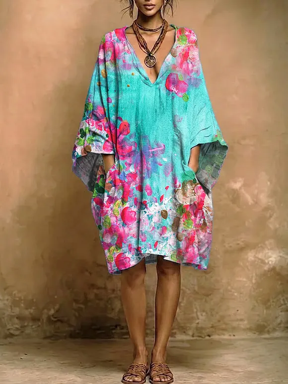 Women's Floral Print Retro Pocket Dress