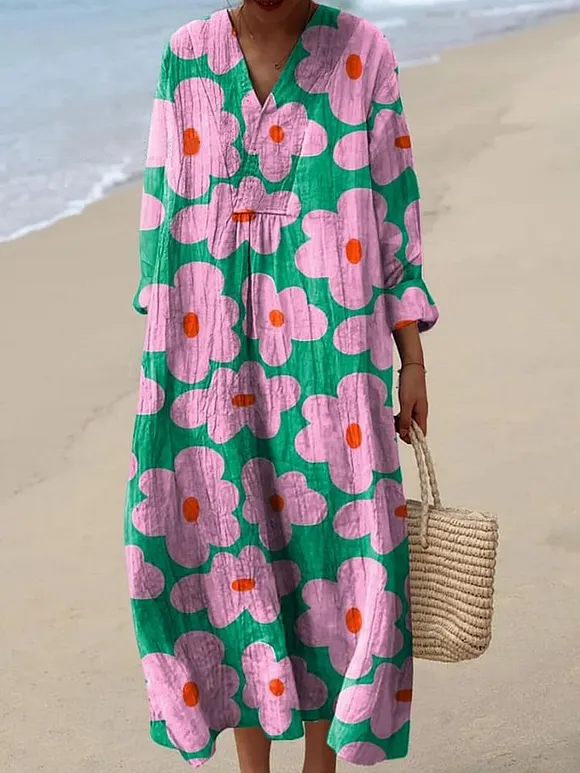 Women's Lovely Floral Artwork Print Flowy Dress