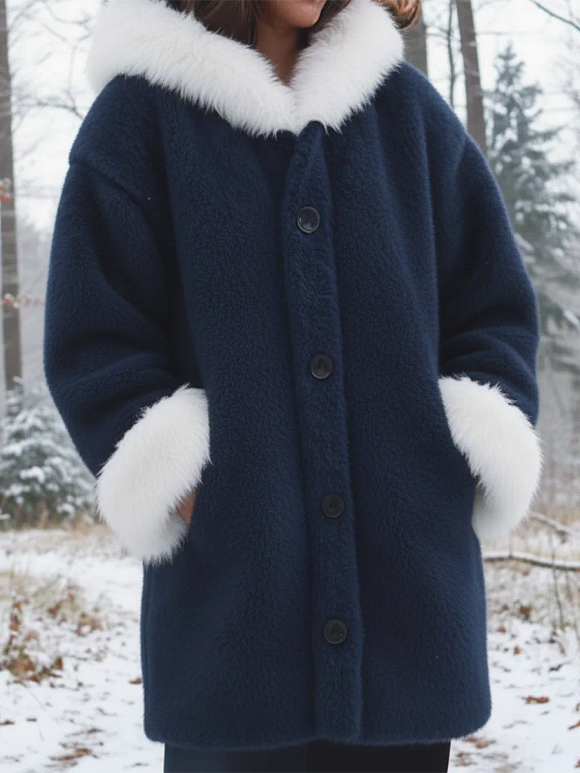 Cozy Fur-trimmed Mink Fleece Button-down Coat