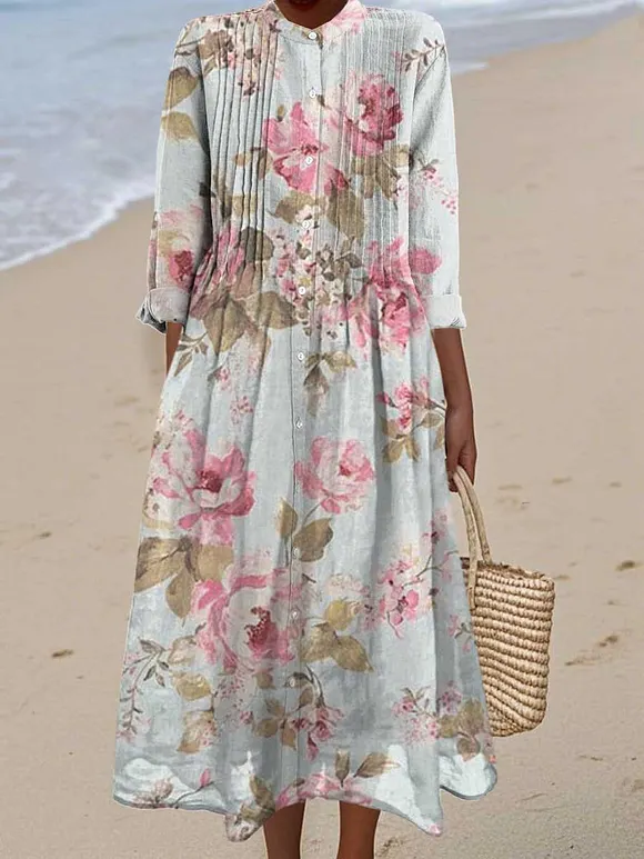 Women's Vintage Art Flower Art Print Dress
