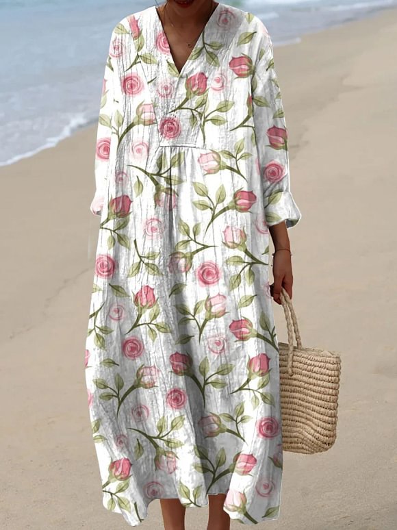 Dress with Minimal Rose Floral Artistic Design