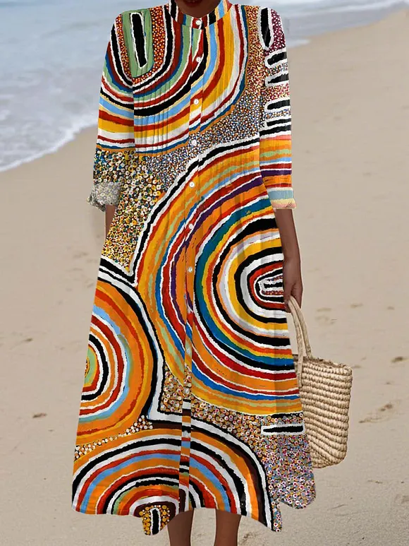 Women's Vintage Abstract Geometric Art Print Dress