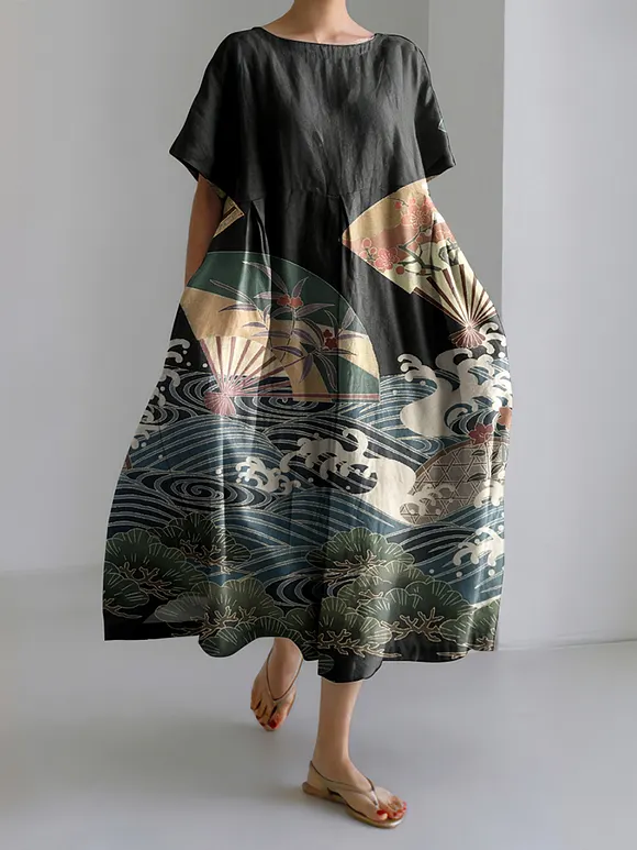 Japanese Waves Art Casual Dress