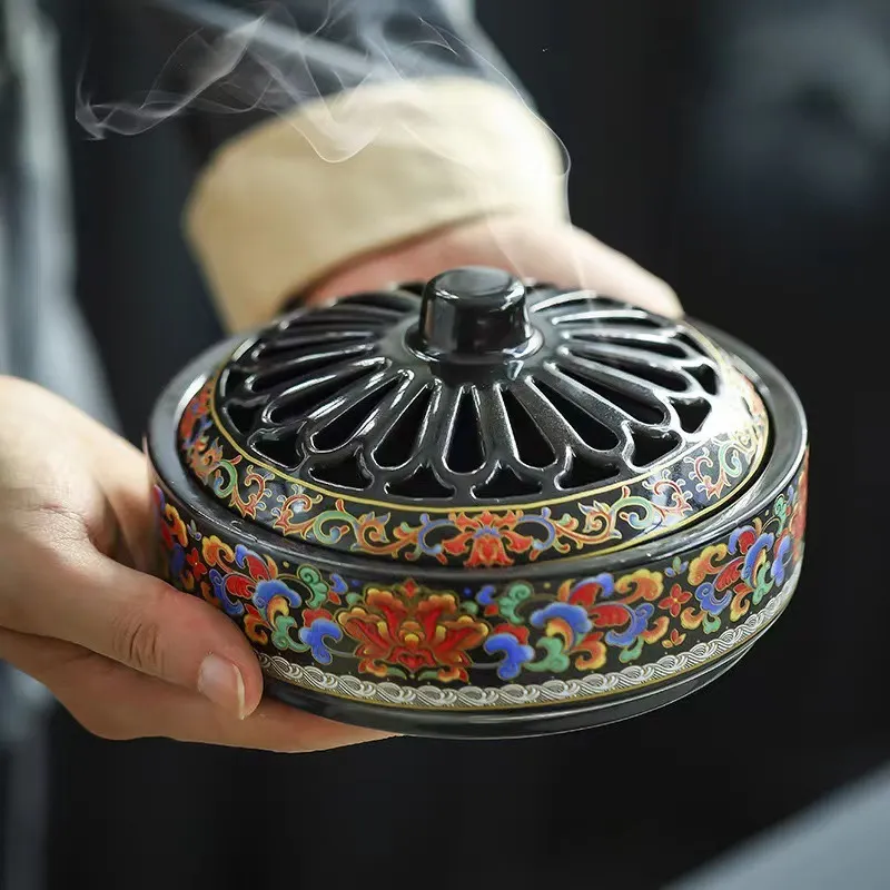 NingNatural Extra Large Floral Ceramic Incense Burner - Fits 12cm Molds 6
