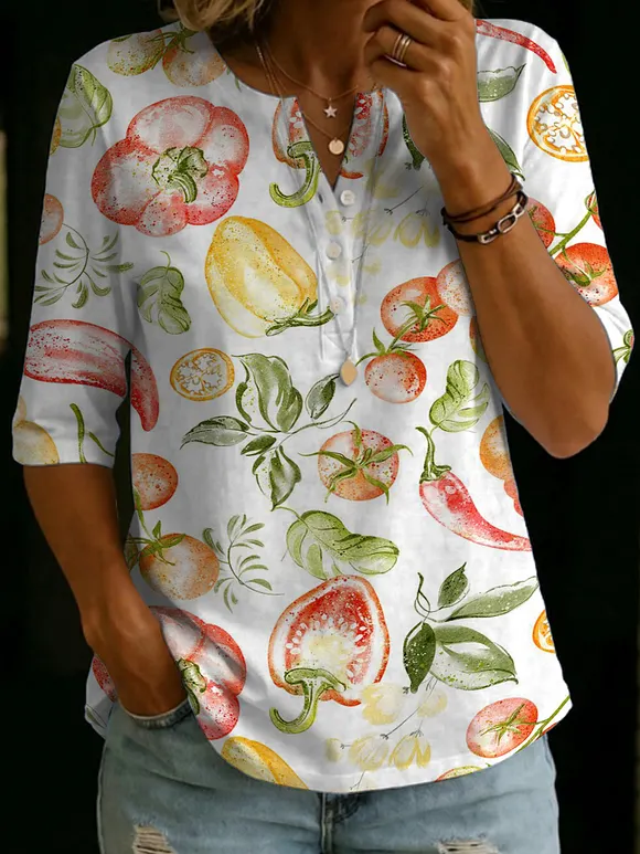 Fruit And Vegetable Decorative Patterns Women's Casual Cotton Shirt