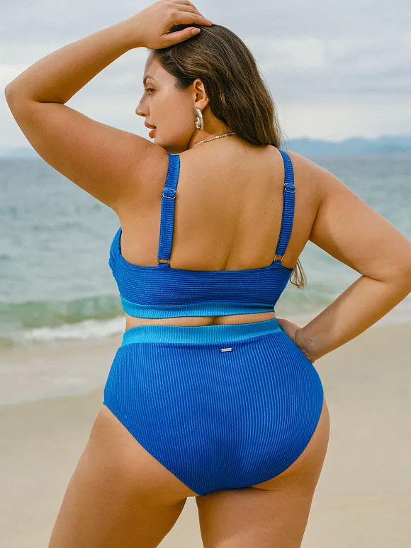 Blue High-Waist Plus Size Bikini Bottom