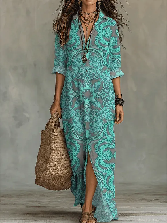 Women's Vintage Pattern-printed Casual Long Dress