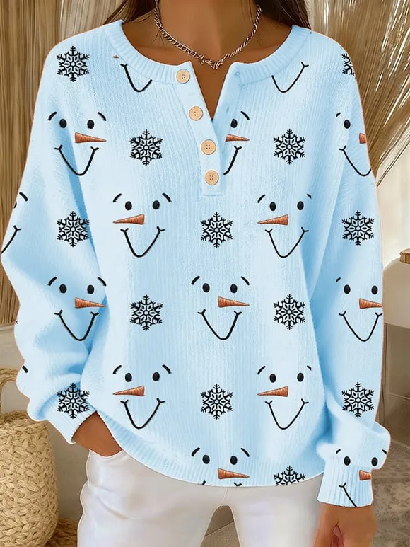 Women's Christmas Snowman Button Bottoming Shirt