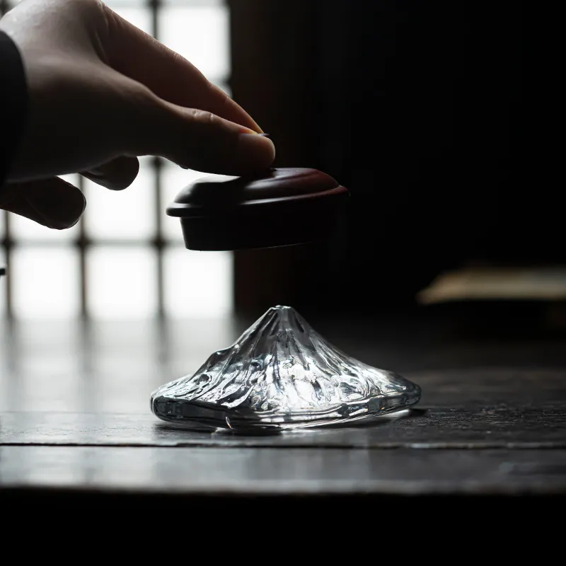 New Crystal Glass Incense Holder with Fuji Mountain Design, Transparent Incense Burner, Home Zen Ornament with Lid 9