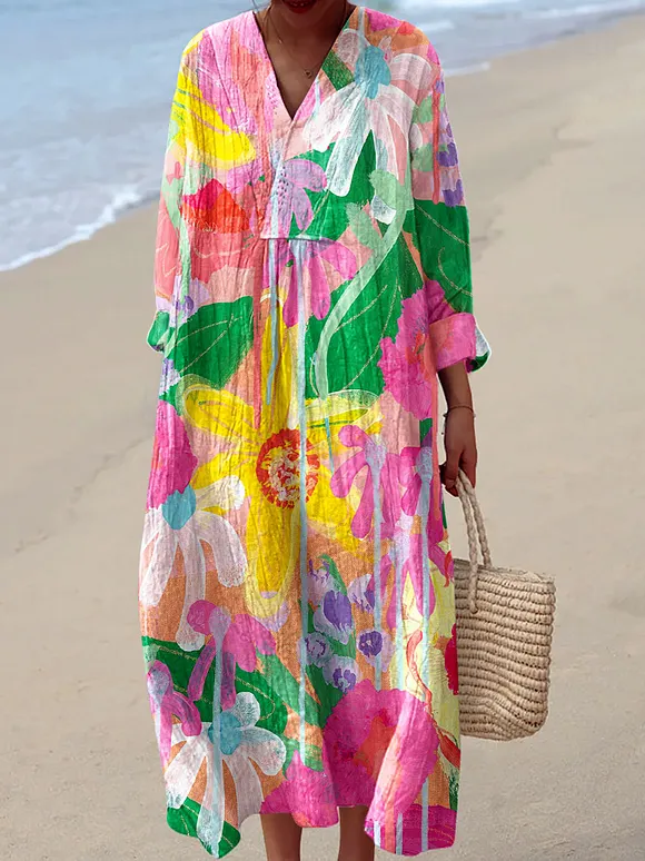 Women's Vintage Flower Art Print Dress
