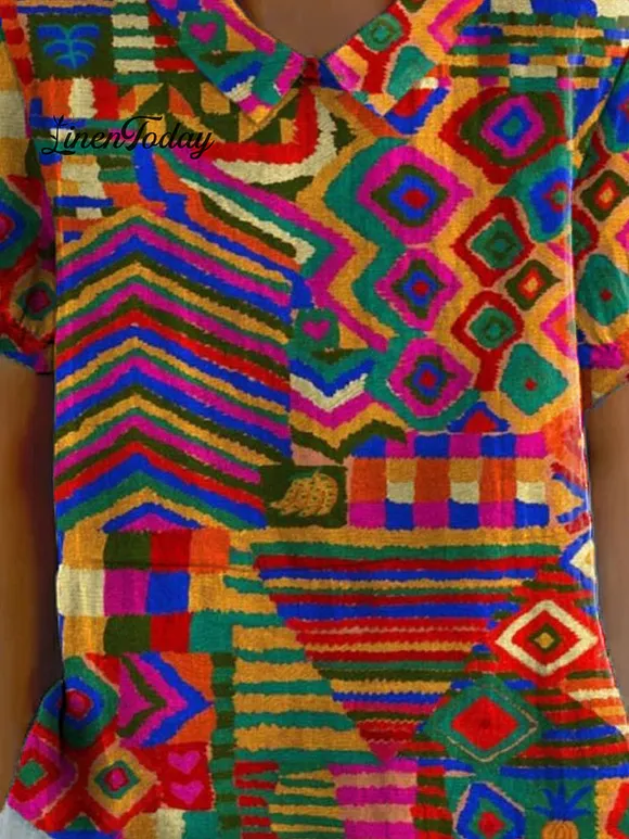 Women's Vintage Ethnic Pattern Art Print Casual Cotton And Linen Shirt